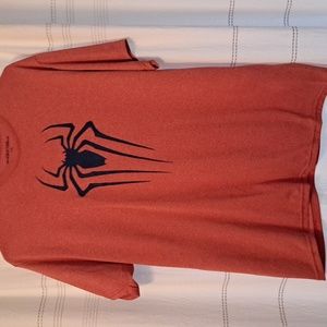 Mens red with blue logo stretchy polyester spiderman shirt like new marvel